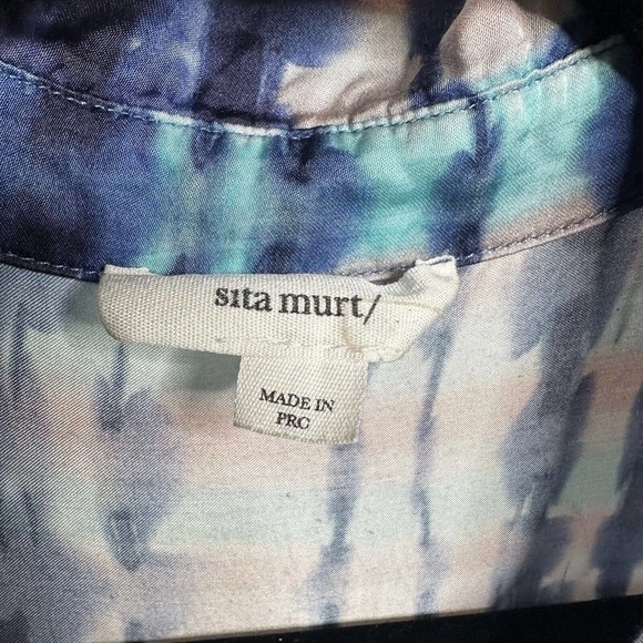 Sita Murt Tie Dye Maxi Dress Women's Short Sleeve Button Down Slit Blue 36 4 - Picture 6 of 9